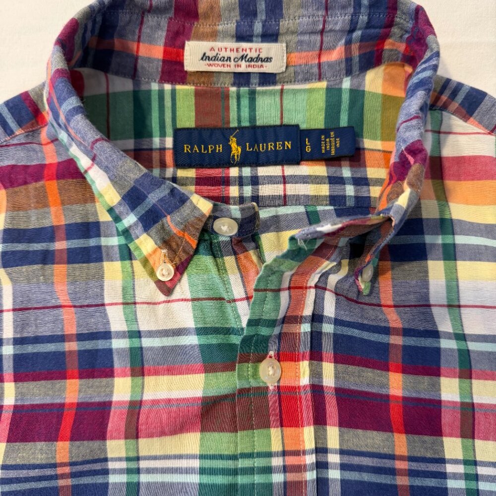 Polo Ralph Lauren Men's Cotton Madras long sleeve shirt, large, great condition - Picture 2 of 6